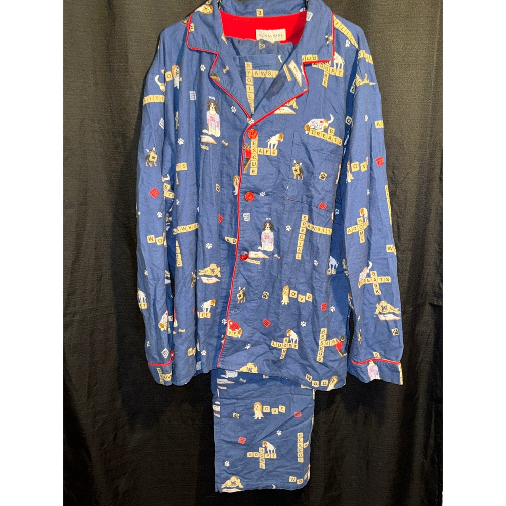 PJ Salvage Love Leo Rescue Womens 2XL Dog Print Flannel Pajama Set Blue